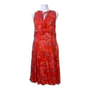 Sundance Maxi Dress XS Orange Red Boho Floral Tiered Sleeveless Lined Modal Pock